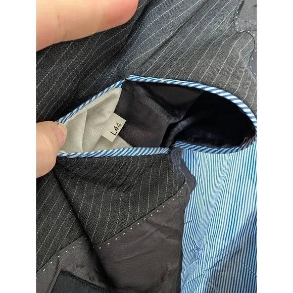 Tommy Hilfiger Suit 2 Piece Set Men Jacket 44L Gray Pinstripe Pant 100% Wool